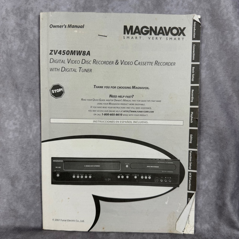 Magnavox ZV450MW8A DVD VCR Combo Owners Manual Original 2007 Guide